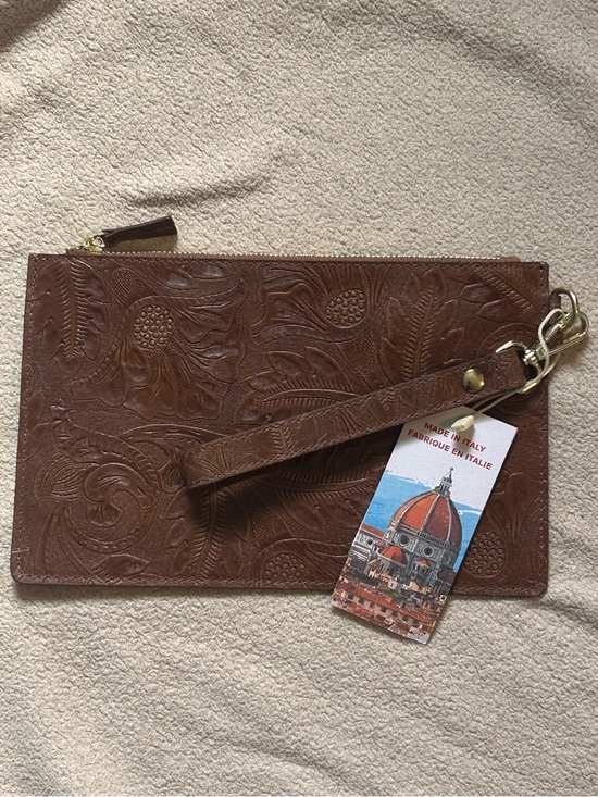 Isadora Handbags - ISADORA Made In Italy Brown Embossed Leather El Charro Large Wristlet NWTS